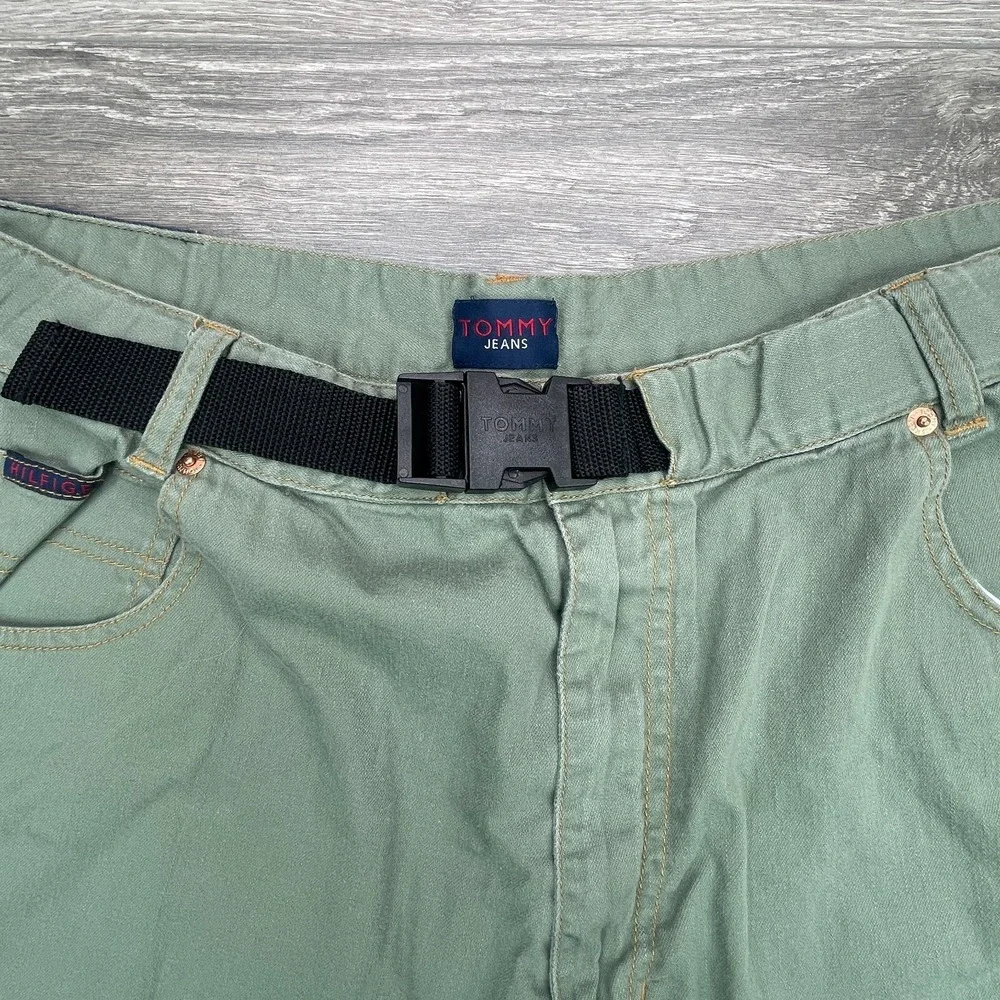 Vintage Tommy Hilfiger Cargo Shorts Mens 36 Green Belted Utility Baggy Y2K